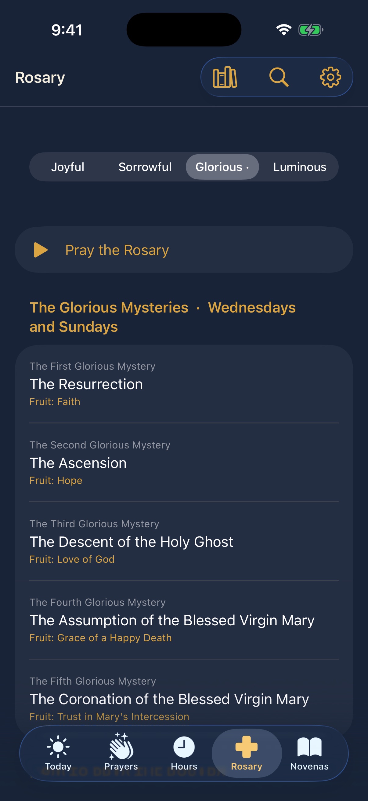 The Rosary tab: the day’s mysteries, prayed aloud with the Fatima Prayer